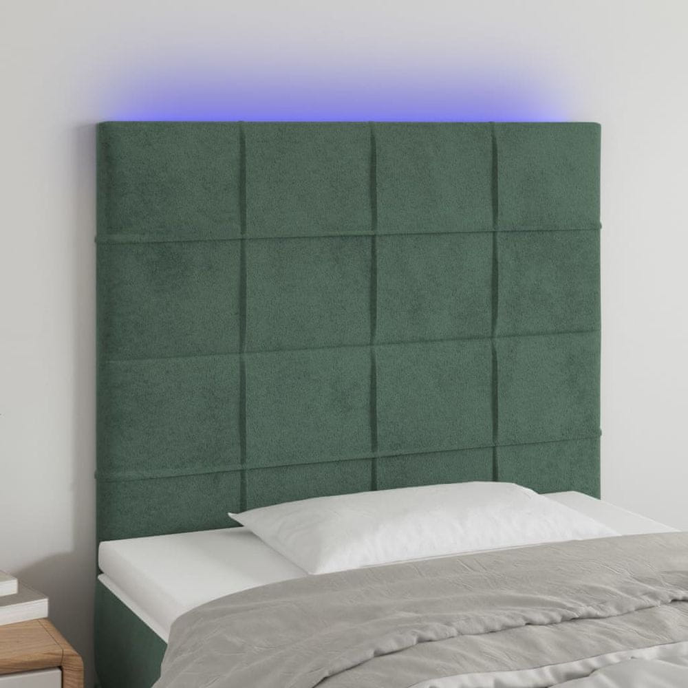 shumee Čelo postele s LED tmavozelené 100x5x118/128 cm zamat